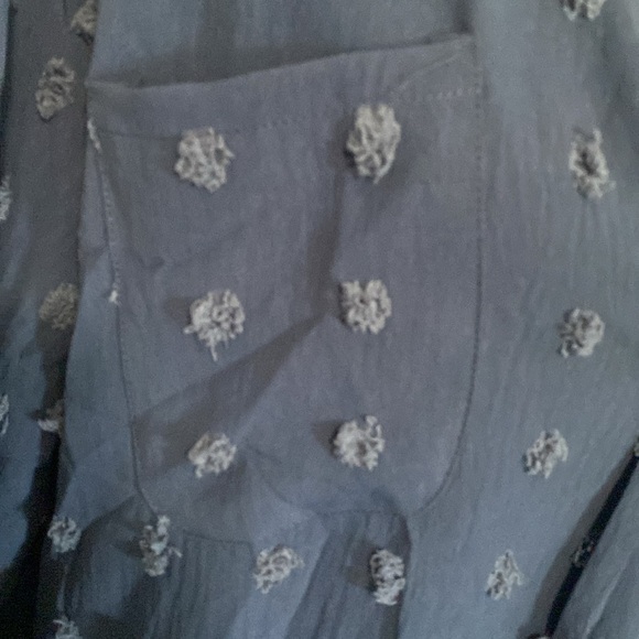 B Tunic Dress Collared V-Neck Swiss-dot Pom 3/4 Button-up Sleeves Sz XL - Picture 4 of 8